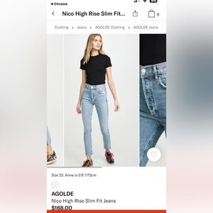 Agolde Nico high rise slim jeans with distressed flare at the end.